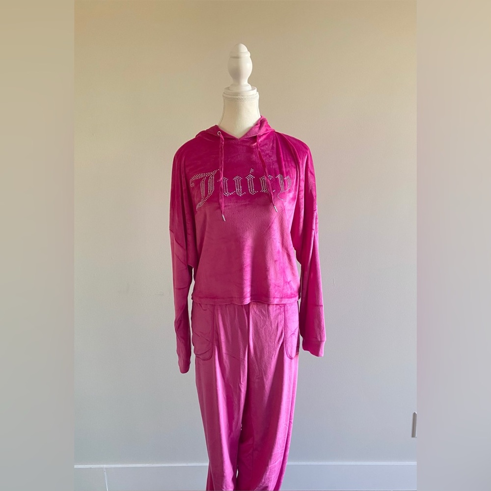 juicy couture pink hooded rhinestone sleep set